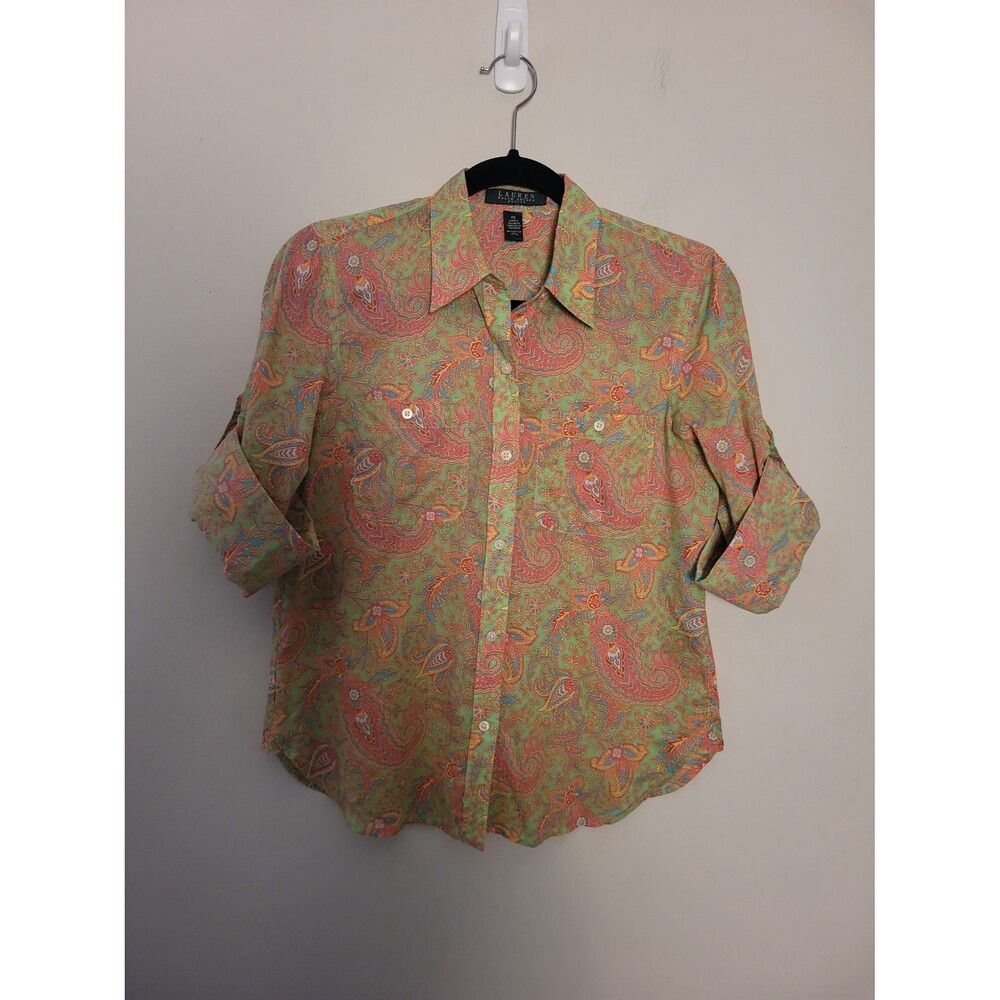Lauren Ralph Lauren Boho Paisley Button Up Shirt Sz SP Indie Bohemian